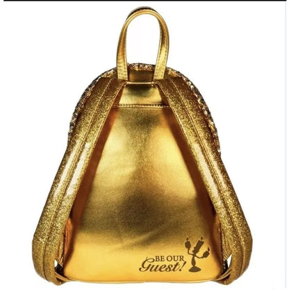 Bolsa Mini Mochila Loungefly A Bela e a Fera Série Princesas Cogsworth ?Lumiere Chip? Cosplay