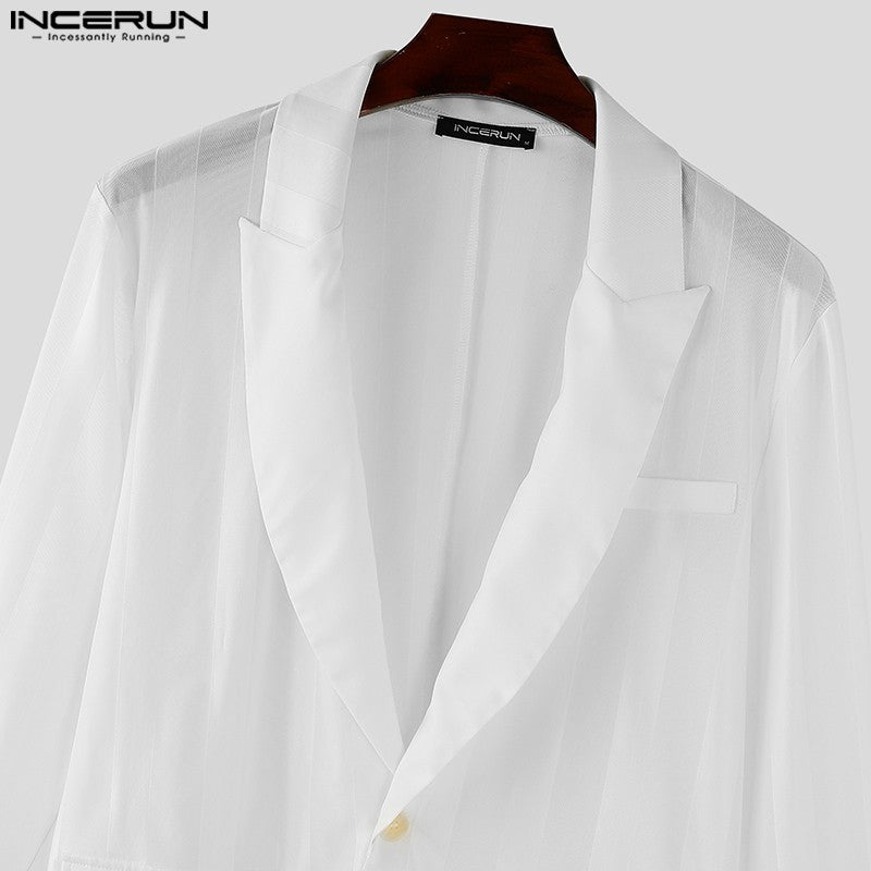 INCERUN Handsome New Men's Tops 2024 See-through Striped Suit Coats Fashionable Male Hot Selling Long Sleeved Blazer S-5XL 2024
