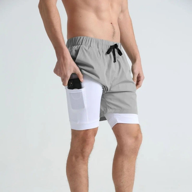 Men's sports double-deck shorts Fitness Quick Dry Training Shorts Casual 2 In 1 Multi-pocket sweatpants Men Gyms Running shorts