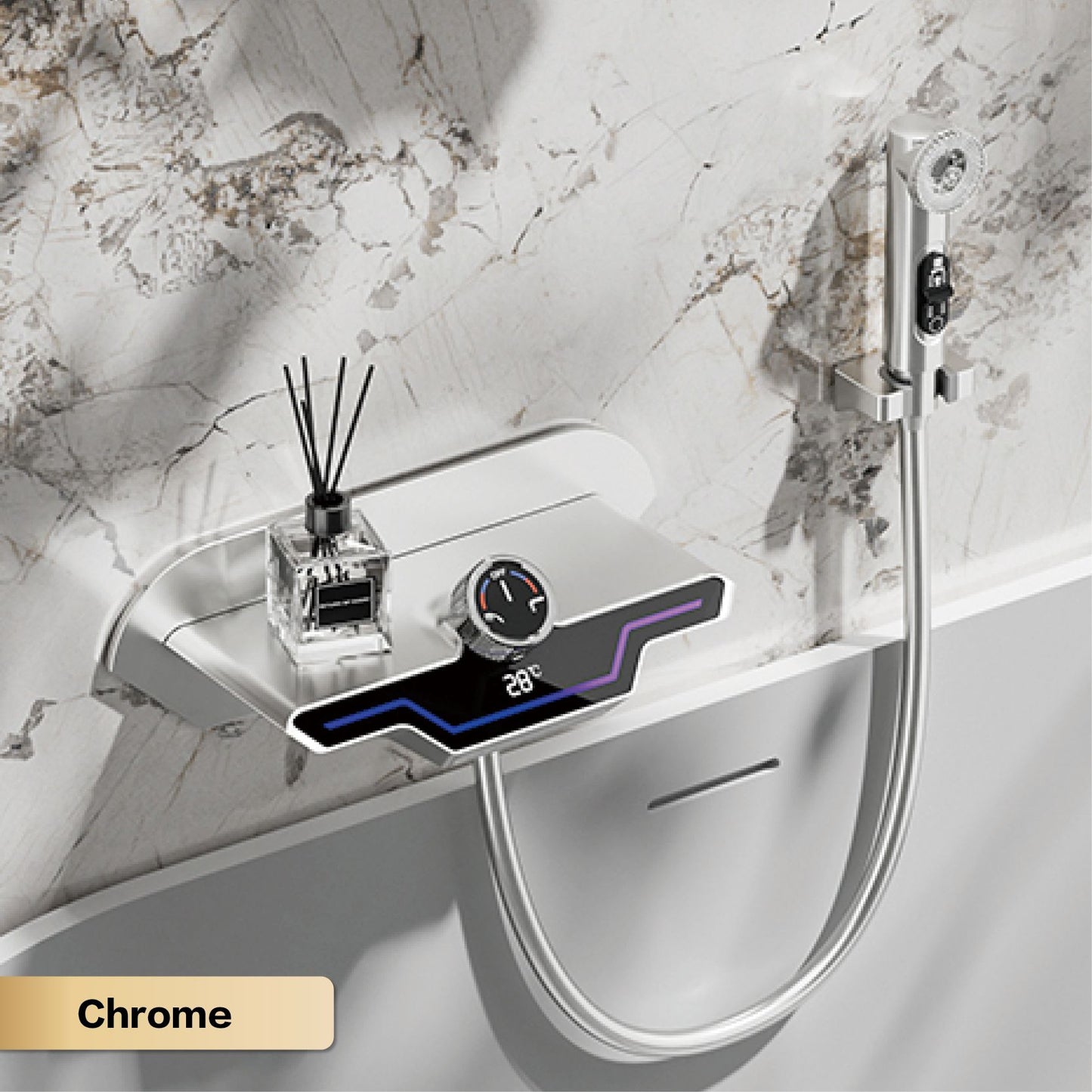 Luxury black brass wall mounted thermostatic bathroom faucet with LED digital display design, embedded hot and cold bathtub Tap