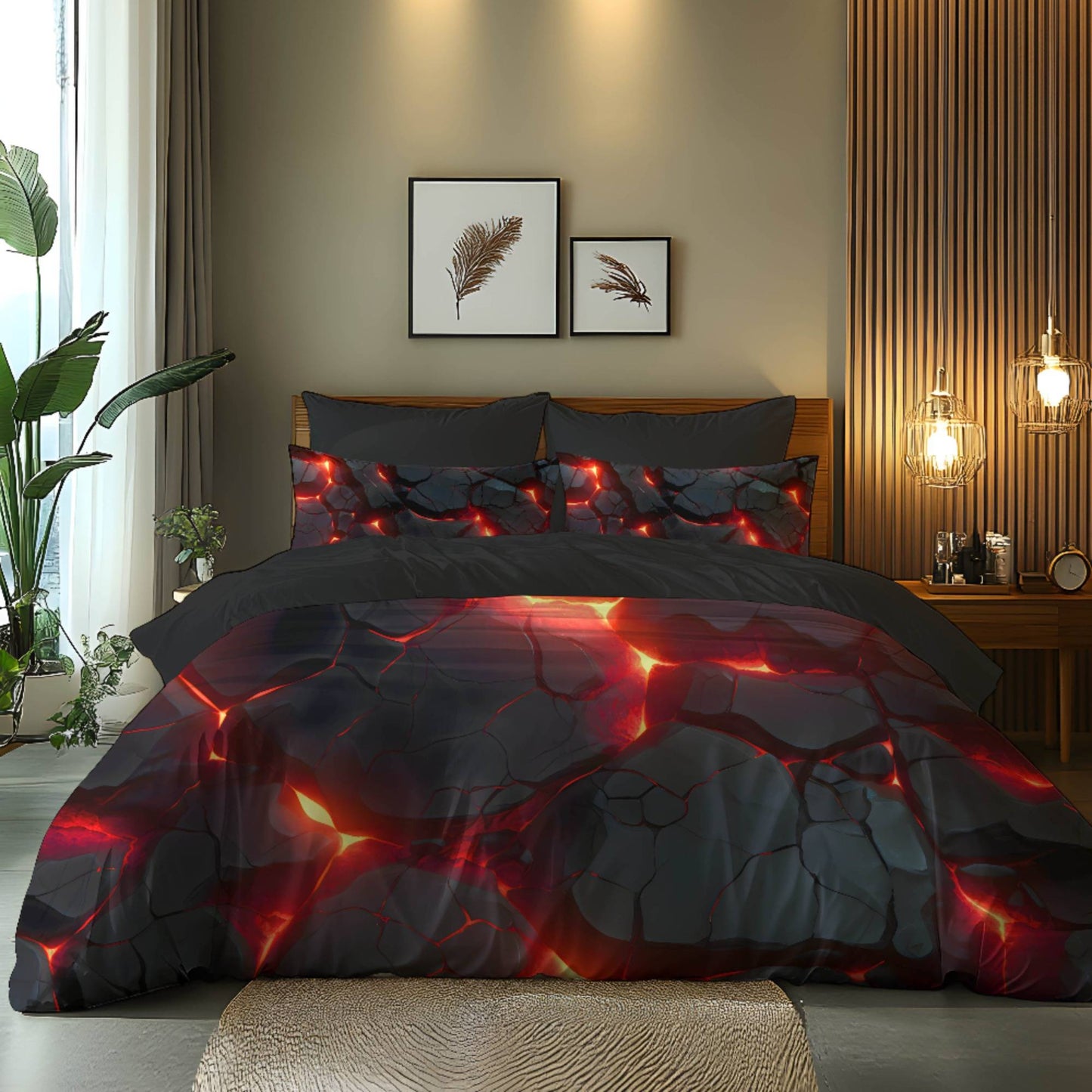 Fantasy Red Glow Duvet Cover Set with 3D Printing Design Soft Brushed Polyester Bedding Set  All-Season Comfort Machine Washable