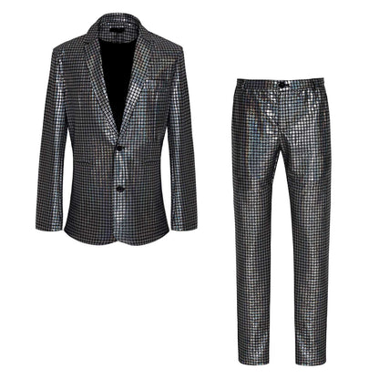 Men's New Cool Performance Set, Sequin Gold Stamping Business Casual Two-piece, One-row Two-button Slim-fit Blazer + Trousers