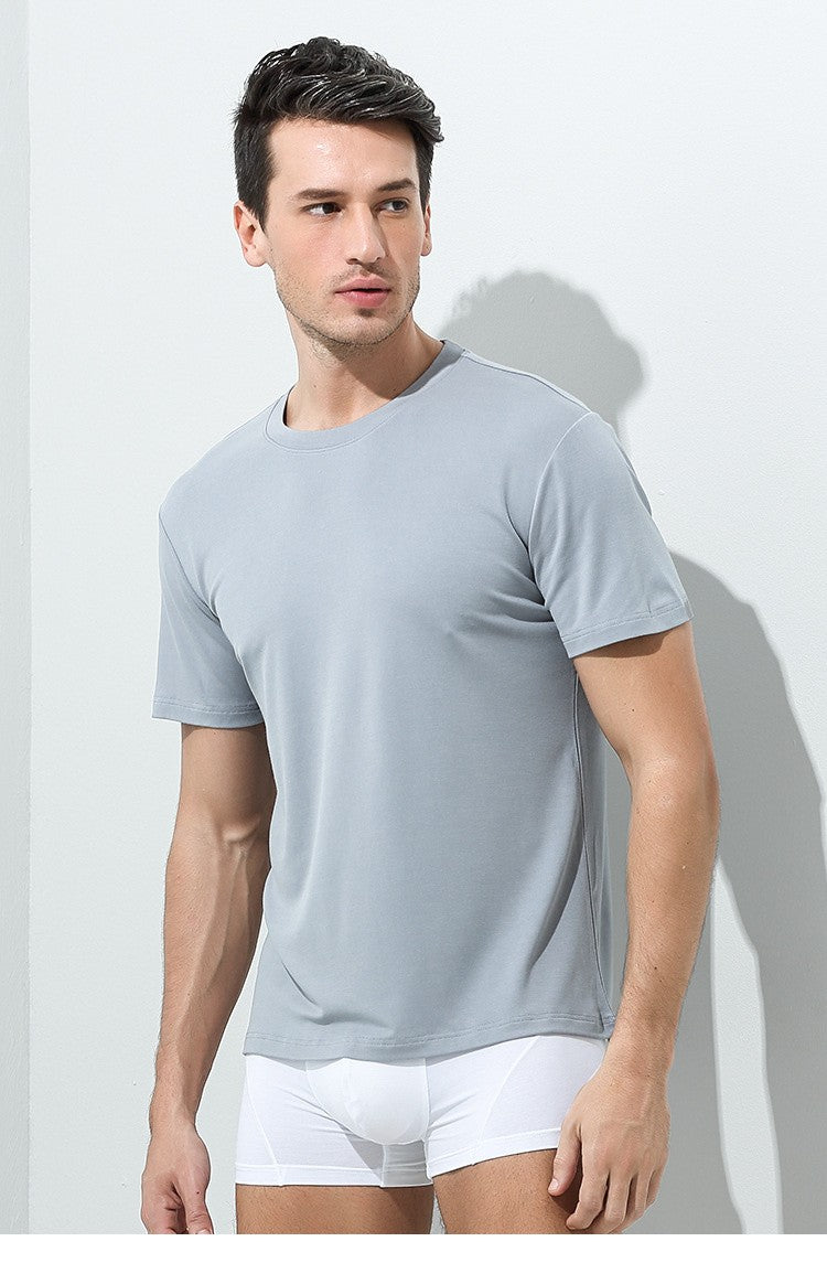 94% Modal 6% Spandex Summer Short Sleeve T-shirt Men Crew Neck Solid Color Casual Underwear Brand High Quality Mens Clothing New