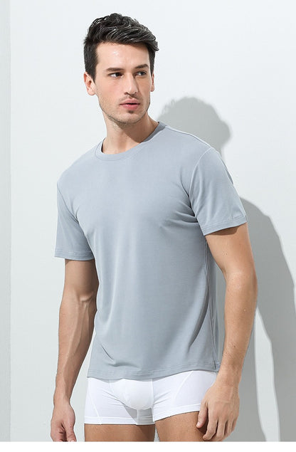 94% Modal 6% Spandex Summer Short Sleeve T-shirt Men Crew Neck Solid Color Casual Underwear Brand High Quality Mens Clothing New