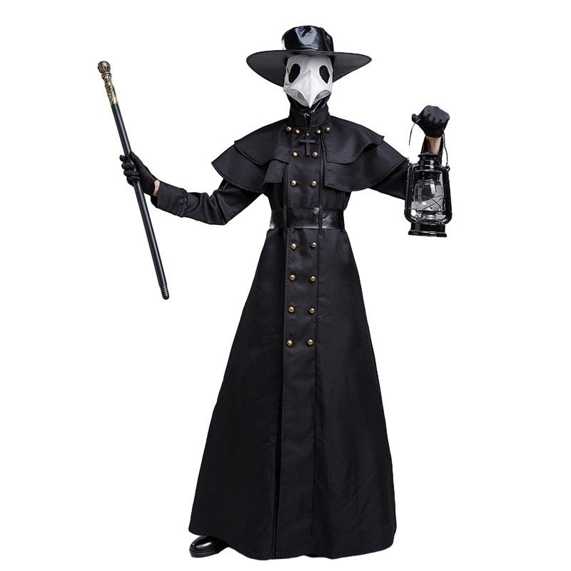 Halloween Medieval Hooded Robe Plague Doctor Costume Mask Hat for Men Monk Cosplay Steampunk Priest Horror Wizard Cloak Cape 5XL