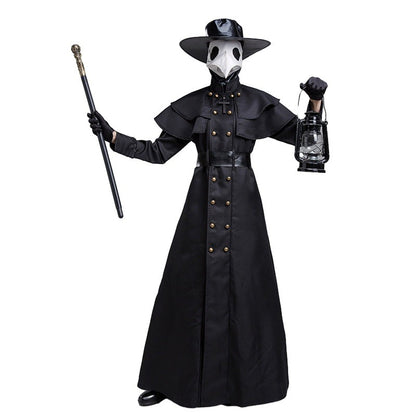 Halloween Medieval Hooded Robe Plague Doctor Costume Mask Hat for Men Monk Cosplay Steampunk Priest Horror Wizard Cloak Cape 5XL
