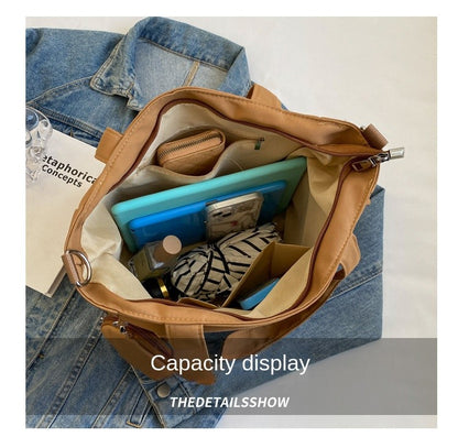 Simplicity Oxford Canvas Composite Shoulder Bag Solid Color Versatile Lazy Style Crossbody Bag Large Capacity Commuter Tote Bag