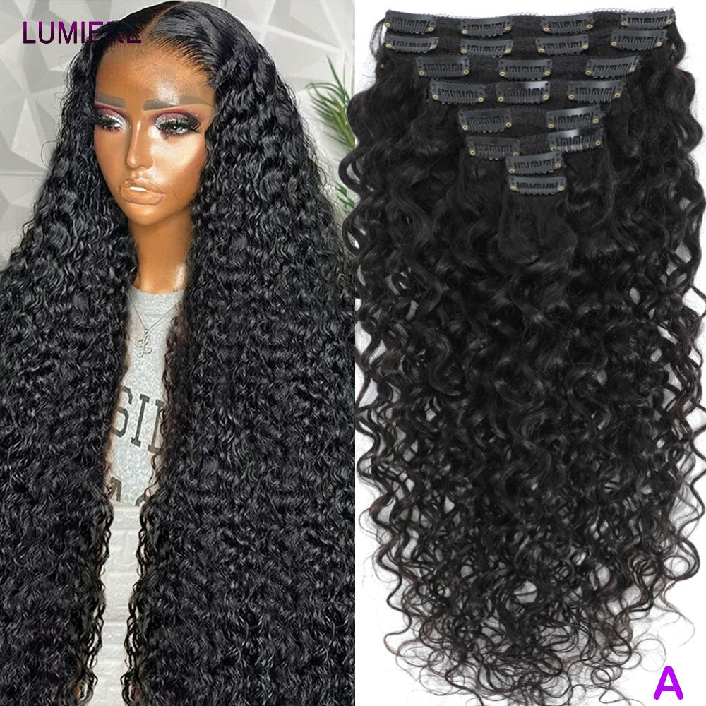 Extensões de Cabelo Humano Ondulado Profundo para Aplique Brasileiro 100% Cabelo Humano Virgem Puro 8 Peças/Conjunto Cabeça Inteira Para Mulheres 18A Trama Dupla