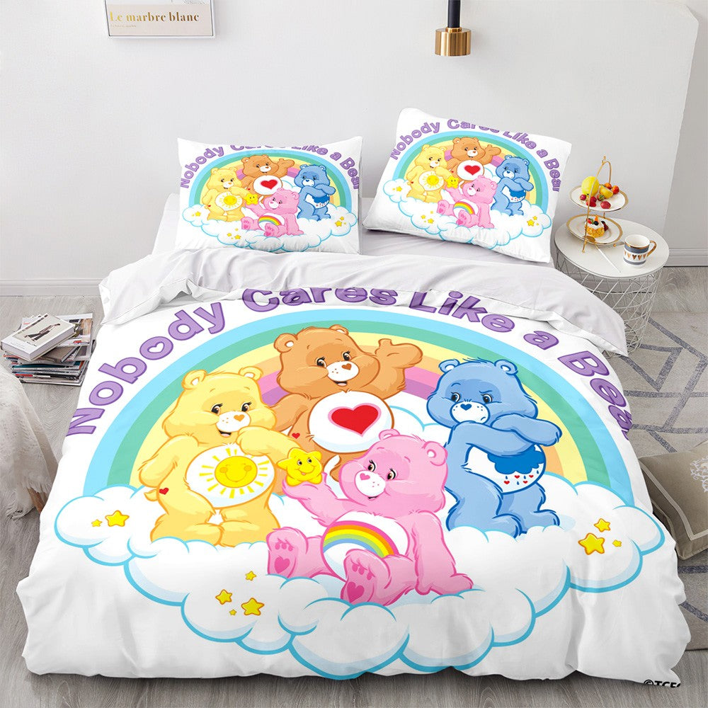 Cartoon Anime Care Bears Duvet Cover Set Kawaii Carebears Quilt Cover Pillowcase Set Bedding Set Kids Bedroom Decor Full Size
