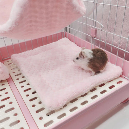 Rede de estimação quente de inverno, rede de hamster de pelúcia espessa de camada dupla, chinchila, porquinho da índia, furão, saco de dormir, gaiola suspensa de hamster