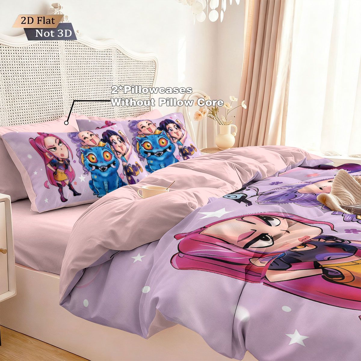 3 Peças Caça-Demônios K-Pop Impresso Conjunto de Cama Sem Microplaqueta Macio e Confortável Dormitório Quarto Vários Tamanhos Lavável na Máquina