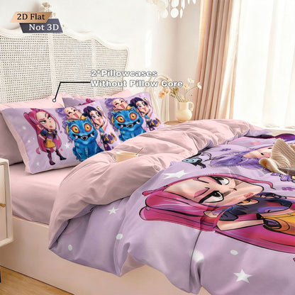 3 Peças Caça-Demônios K-Pop Impresso Conjunto de Cama Sem Microplaqueta Macio e Confortável Dormitório Quarto Vários Tamanhos Lavável na Máquina
