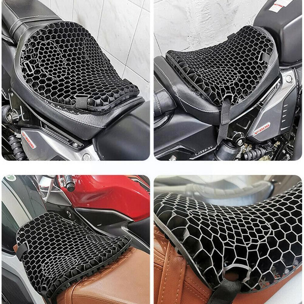 Almofada de assento de gel colmeia para motocicleta, tecido de malha 3D, conforto, capa de descompressão para moto, almofadas de alívio de choque;'\[-=