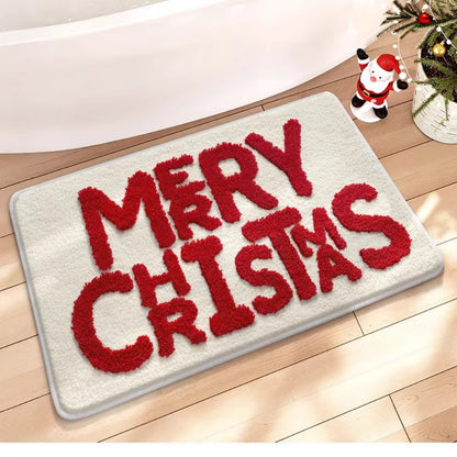 VIKAMA Christmas Imitation Cashmere Rug Soft Non-Slip Bathroom Mat Living Room Bedroom Entrance Doormat Winter Home Decor