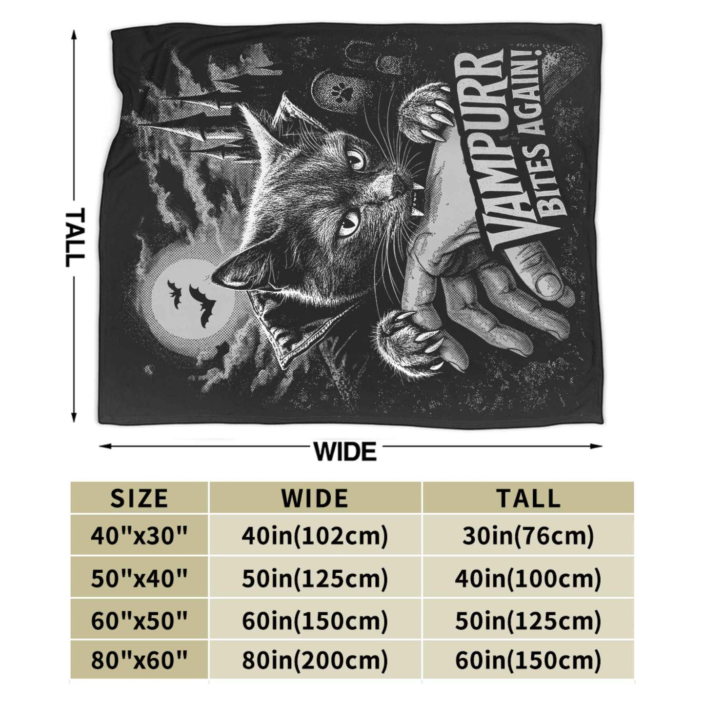 Funny Vampurr Vampire Cat Bites Again Flannel Blankets Halloween Awesome Throw Blanket for Quilt 200x150cm Soft