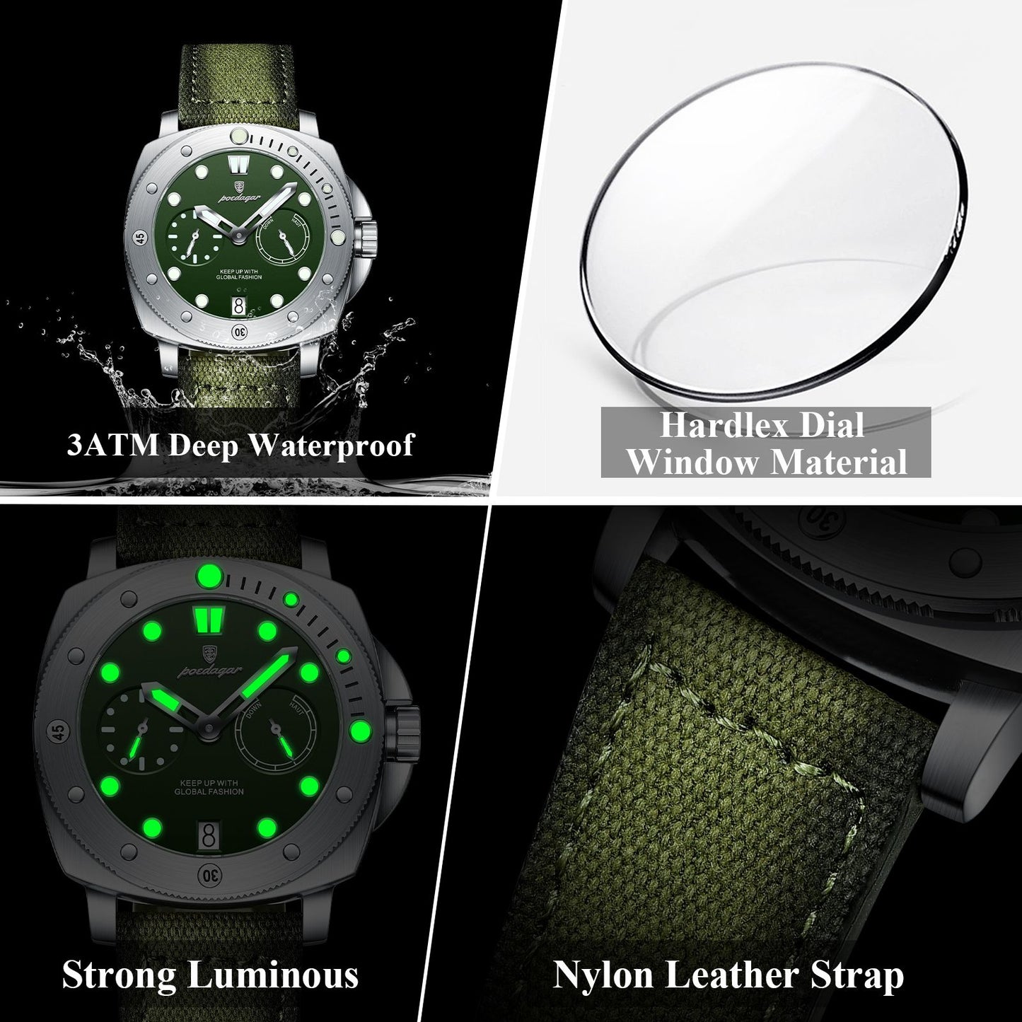 POEDAGAR High Quality Military Watch For Man Waterproof Luminous Date Fashion Men Clock Nylon Leather Quartz Men's Watches Reloj