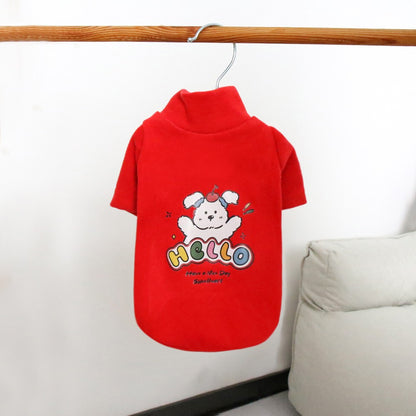 Camisa de base quente com gola alta de pelúcia para animais de estimação, moletom grosso de desenho animado para outono e inverno, roupas para cães para atividades ao ar livre