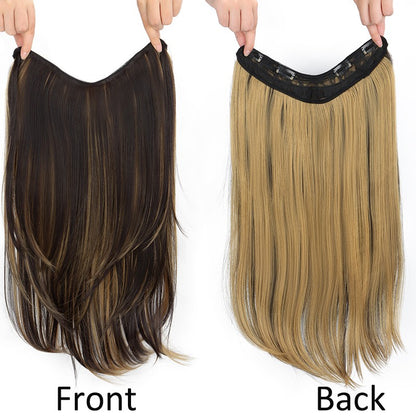 Alongamento de Cabelo Sintético de 22 Polegadas em Formato V, Longo e Liso, Peça de Cabelo em Camadas Natural Invisível para Uso Diário Feminino em Festas e no Dia a Dia