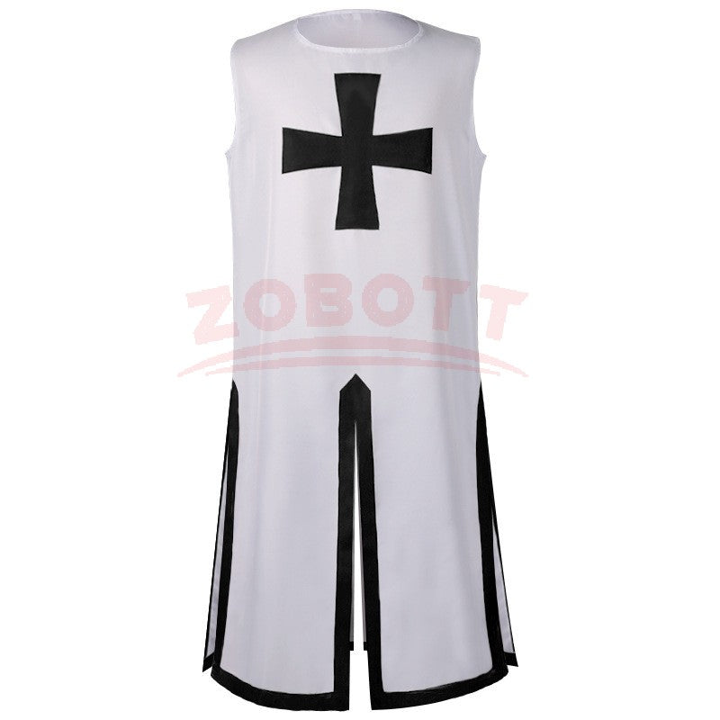 Men's Medieval Templar Knight Surcoat Set Renaissance Warrior Tunic Cloak with Belt Halloween Cosplay Outfit