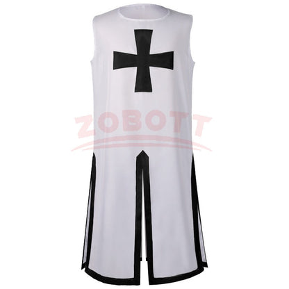Men's Medieval Templar Knight Surcoat Set Renaissance Warrior Tunic Cloak with Belt Halloween Cosplay Outfit