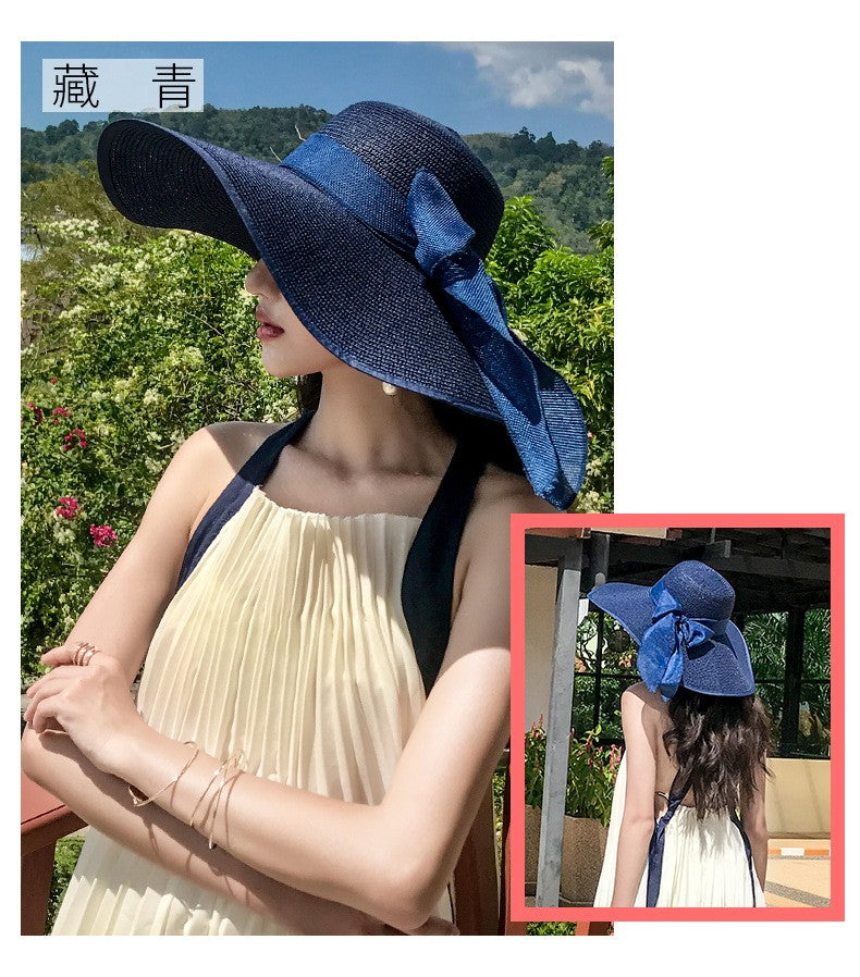 Summer Woman Hat Wide Brim Straw Hat For Women Holiday Beach Visor Fashion Panama Cap For Girl Sunscreen Sun Bucket Hat Foldable