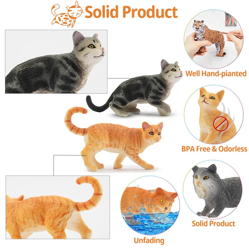 Toymany 8Pcs Grey & Orange Cat Figures, Simulation Pet Animal Model Toys for Kids Children Gift Set, Mini Collectible