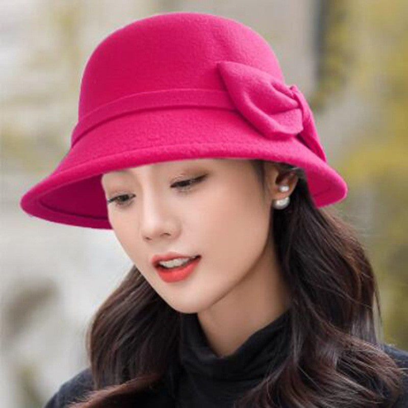 2022 Outono Inverno Fedoras Chapéu Feminino Elegante Vintage Laço Lã Chapéu Feminino Cúpula Feltro Casamento Igreja Boné Jazz Feminino Laço Cartola