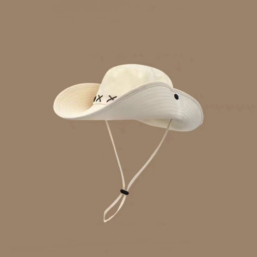 Breathable Western Cowboy Hat Adjustable Retro Wide Brim Sun Hat Mountaineering Anti UV Fisherman Sunshade Cap Unisex
