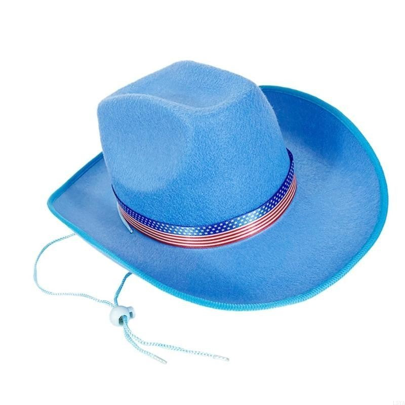 L5YA Elegant Homburg Hat with Unique Patriotic Band Flat Wide Brimmed Hat Surprise Gifts Headwear for Vacation Photo Props