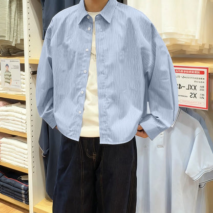 INCERUN Men Shirt Striped Lapel Long Sleeve Loose Casual Men Clothing Streetwear 2025 Korean Style Fashion Crop Tops Men