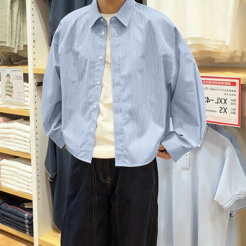 INCERUN Men Shirt Striped Lapel Long Sleeve Loose Casual Men Clothing Streetwear 2025 Korean Style Fashion Crop Tops Men