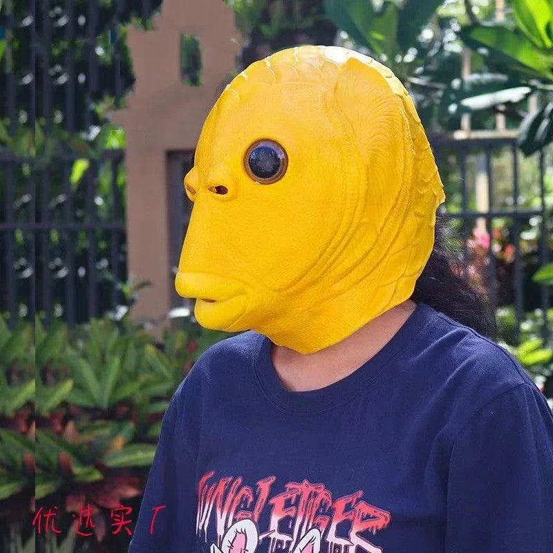 Halloween Green Fish Head Red Fish Head Funny Cosplay Costume Mask Adult Carnival Party Fish Head Mask April Fool's Day Headdres
