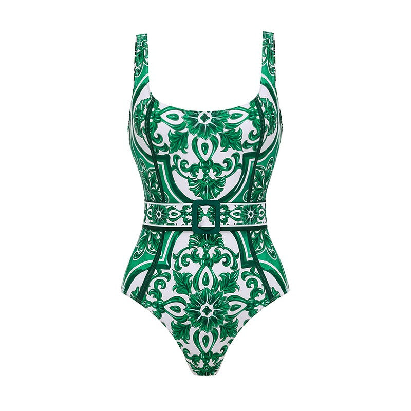 2024 Vintage Pattern Printed One Piece Swimsuit Swimwear Bikini Set Women Beachwear Clearance Wholesale