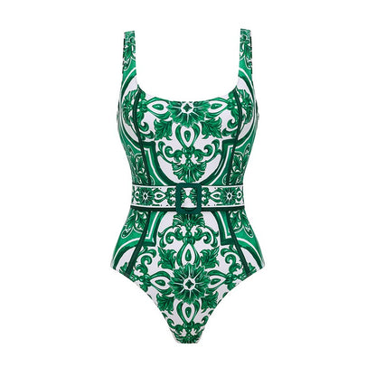 2024 Vintage Pattern Printed One Piece Swimsuit Swimwear Bikini Set Women Beachwear Clearance Wholesale
