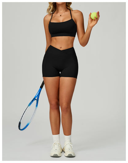 Cycling Shorts Cross Waist Head Yoga Shorts High Waist Workout Fitness Lift Butt Fitness Tights Gym Running Body Shaper Pants