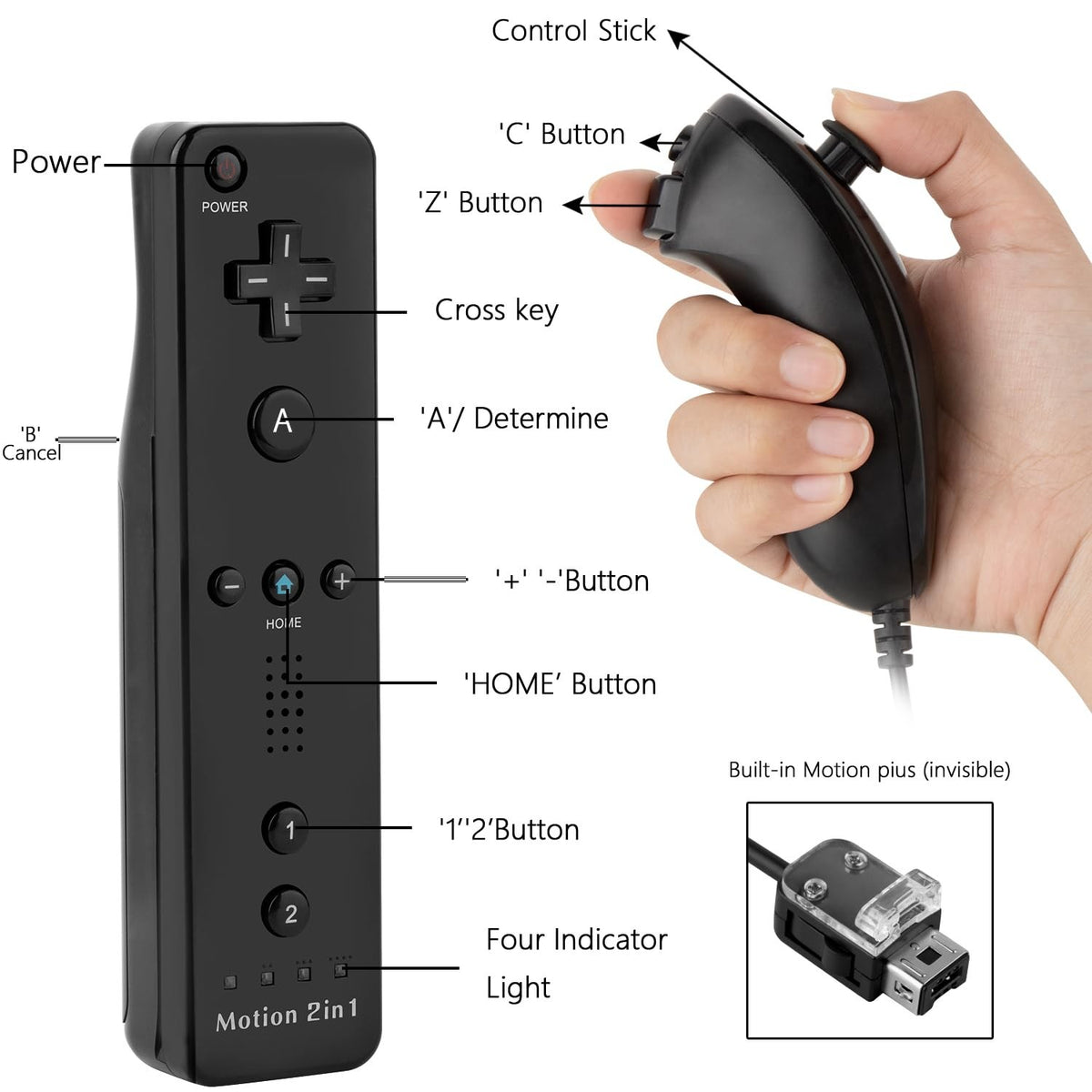 STORM WYRM Controllers Compatible for Wii and Wii U with Built in Motion Plus, Controller with Silicone Case and Wrist WU001