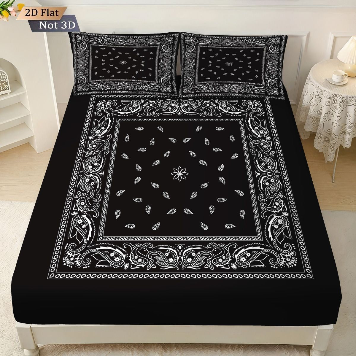 3pcs Retro Black Wave Pattern Print Coreless Bed Sheet Set Multiple Sizes Soft Bedcover Bedroom Bedding Decoration