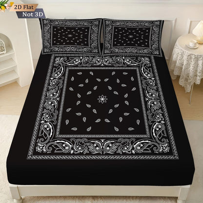 3pcs Retro Black Wave Pattern Print Coreless Bed Sheet Set Multiple Sizes Soft Bedcover Bedroom Bedding Decoration