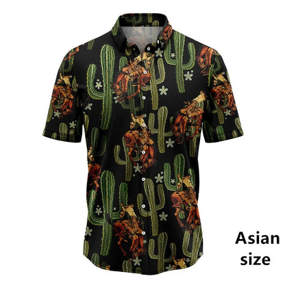 Retro Western Cowboy Pattern Shirt Man 3d Printed Casual Hawaiian Short Sleeve Tops Y2K Funny Graphic Plus Size Button Up Blouse