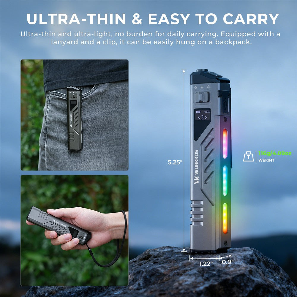 WURKKOS TD11 Tactical Flashlight 3000LM Innovative Multi-Function Portable LED Flashlight with Built-in Battery Portable Light