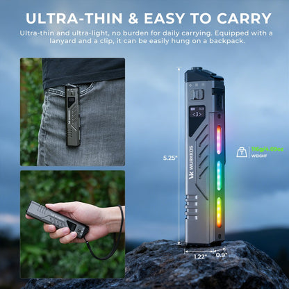 WURKKOS TD11 Tactical Flashlight 3000LM Innovative Multi-Function Portable LED Flashlight with Built-in Battery Portable Light