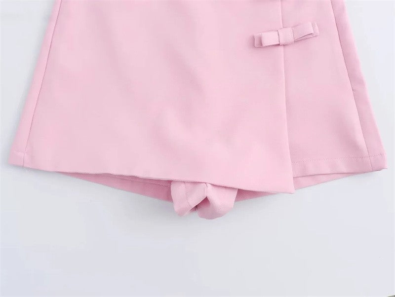 MUJER 2025 Pink White Mini Skirt Woman Fashion Bow Skort For Women Summer Slit S