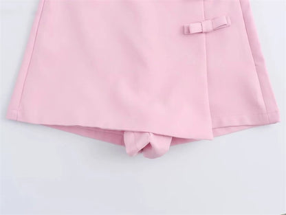 MUJER 2025 Pink White Mini Skirt Woman Fashion Bow Skort For Women Summer Slit S