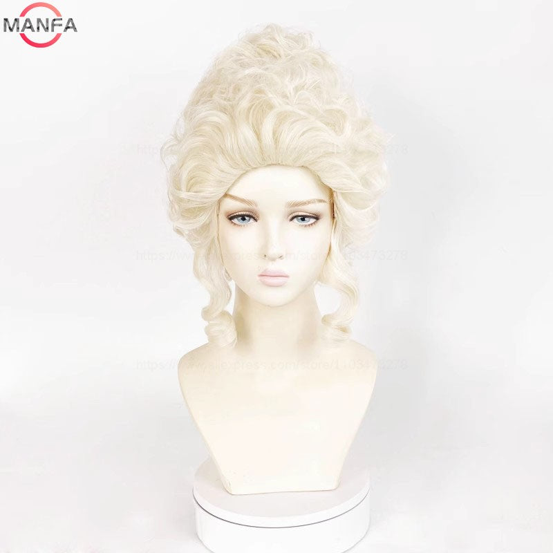 Perucas de Cosplay Maria Antonieta Princesa Médio Encaracolado Resistente ao Calor Peruca de Cabelo Sintético + Touca de Peruca