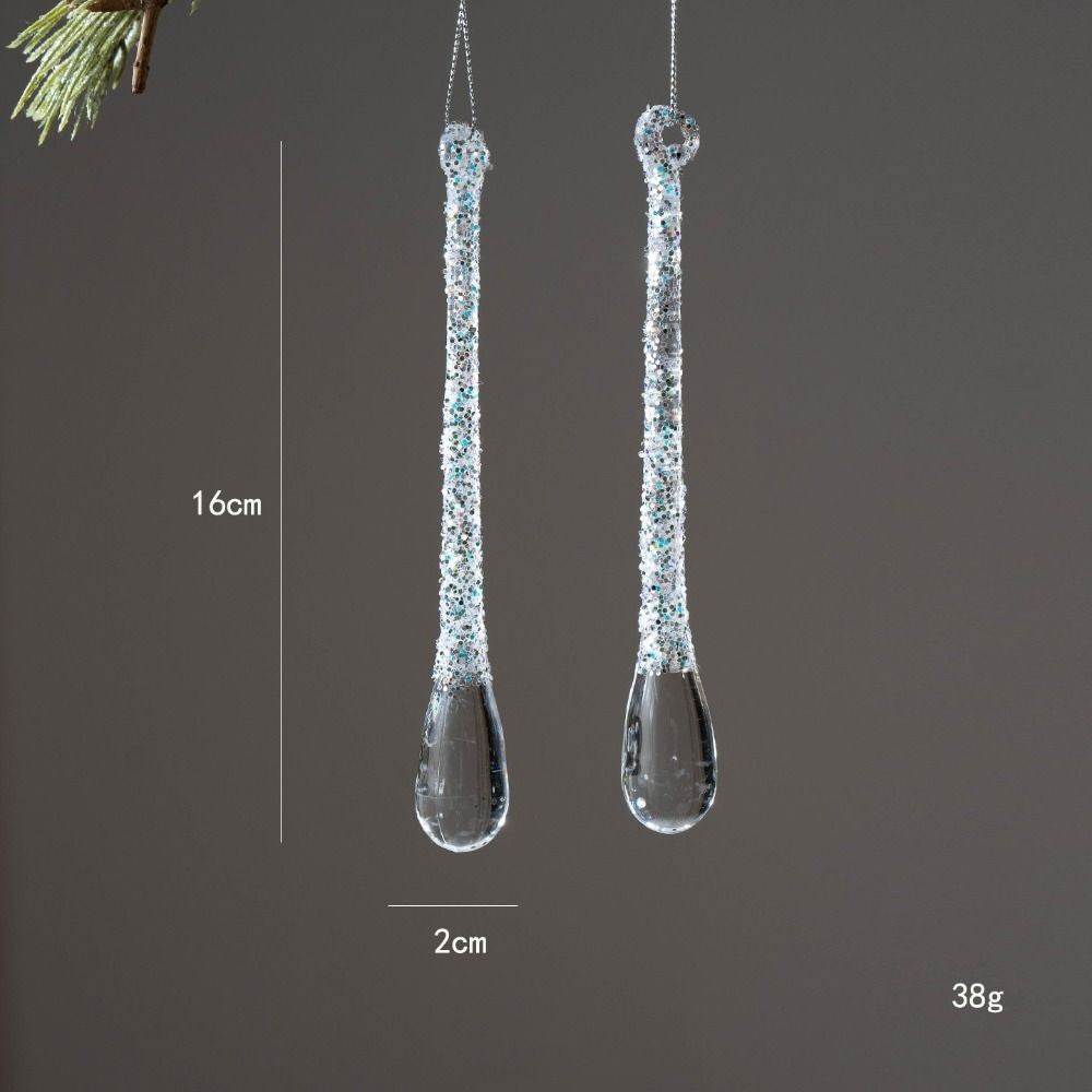 High Quality Crystal Clear Christmas Tree Ornaments Acrylic Glitter Icicle Decorations Transparent Hanging Party Holiday Decor