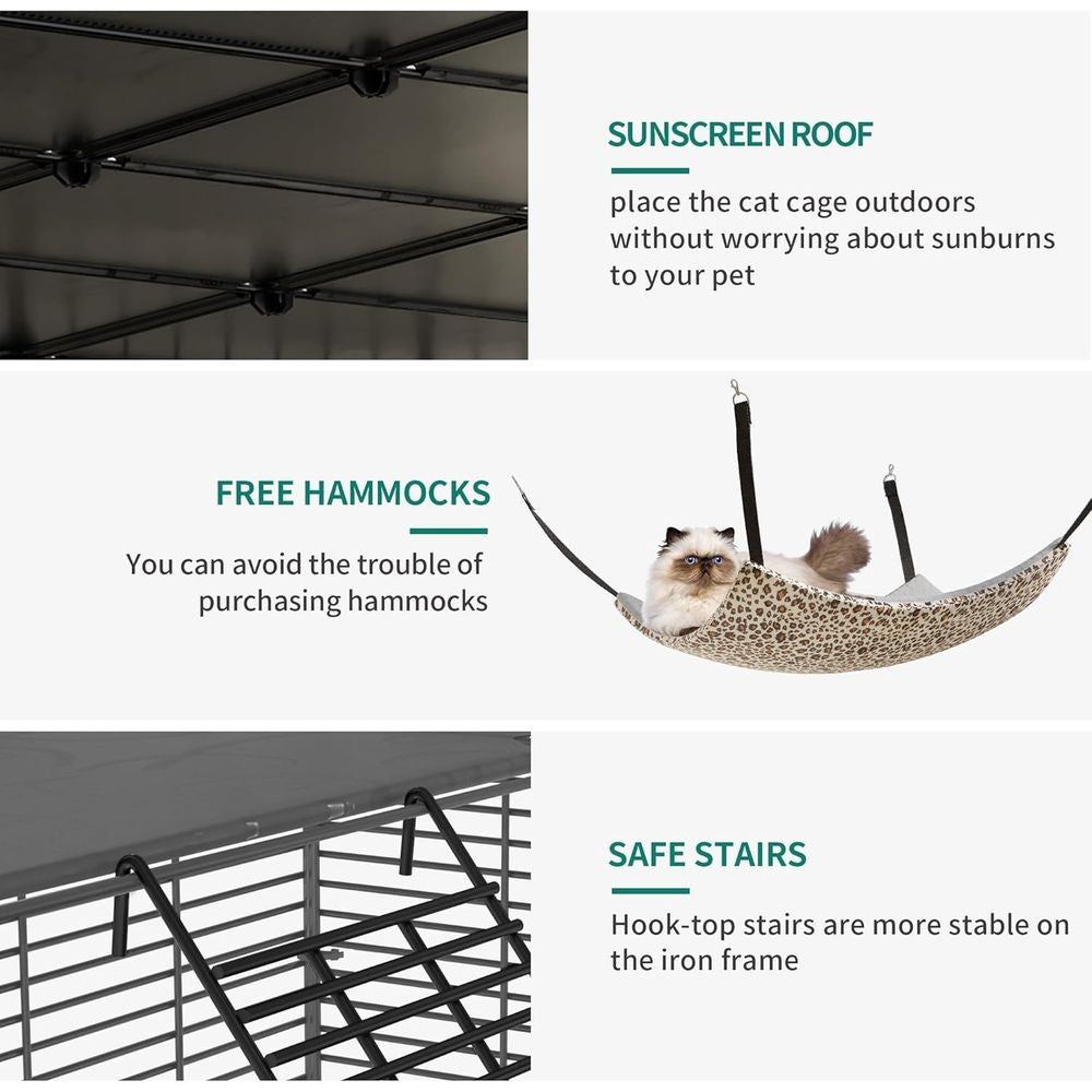 Gaiola Grande Interna com Armazenamento Cubo DIY Gatis Externos Cercados Metálicos com Rede Plataformas para 1-4 Gatos 5 Níveis