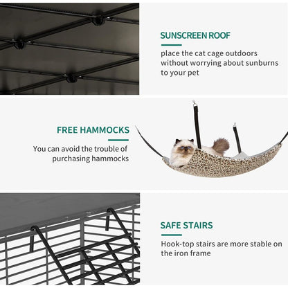 Gaiola Grande Interna com Armazenamento Cubo DIY Gatis Externos Cercados Metálicos com Rede Plataformas para 1-4 Gatos 5 Níveis