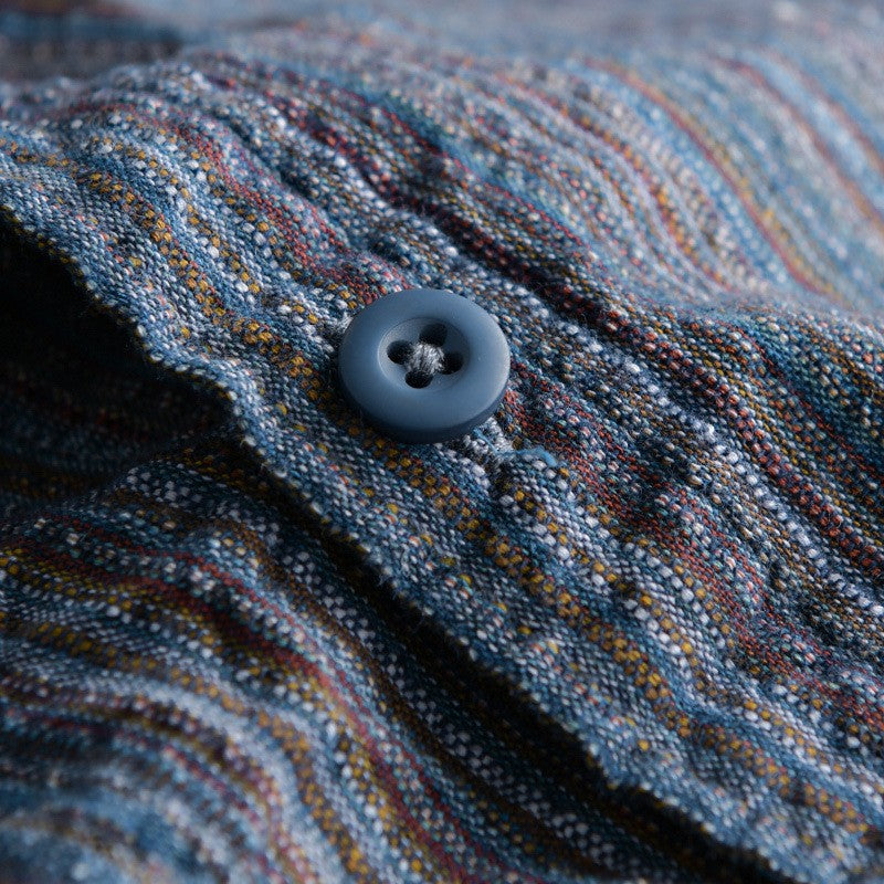 6158 Spring Fashion Japan Style Vintage Stripe Simple Cargo Shirt for Men Good Quality Cotton Long Sleeve Slim Fit Casual Blouse