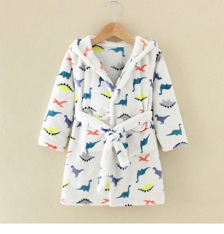 Boy and Girls Flannel Pajamas Robe Autumn and Winter Children Sleepwear Soft Hooded Kids Homewear 2-8 Years