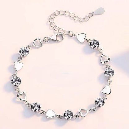Pulseira de Luxo Coração Vazado Prata 925 Zircônia para Mulheres Joias de Festa Presentes de Moda Coreana Doce e Estilosa